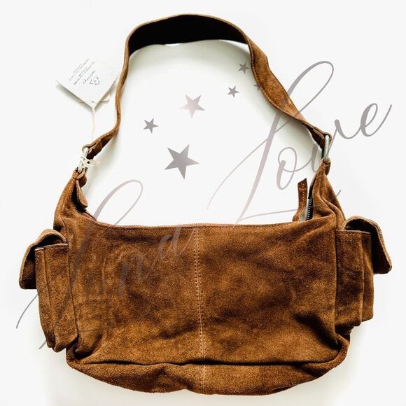 FREE PEOPLE Siren Suede Shoulder/Crossbody Bag In Coconut Shell NWT - Picture 5 of 9